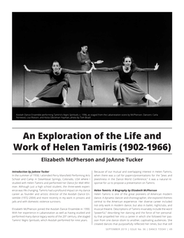 An Exploration of the Life and Work of Helen Tamiris (1902-1966) Elizabeth Mcpherson and Joanne Tucker