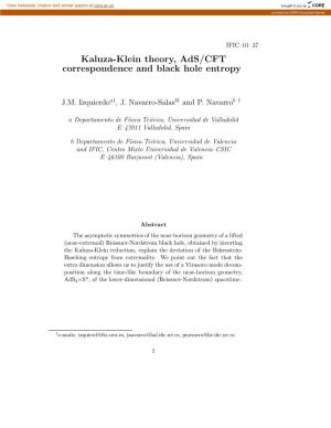 Kaluza-Klein Theory, Ads/CFT Correspondence and Black Hole Entropy