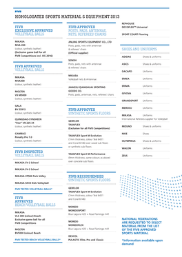 Homologated Sports Material & Equipment 2013