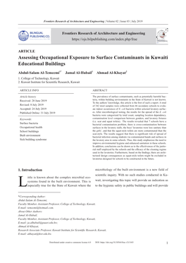 Assessing Occupational Exposure to Surface Contaminants in Kuwaiti Educational Buildings