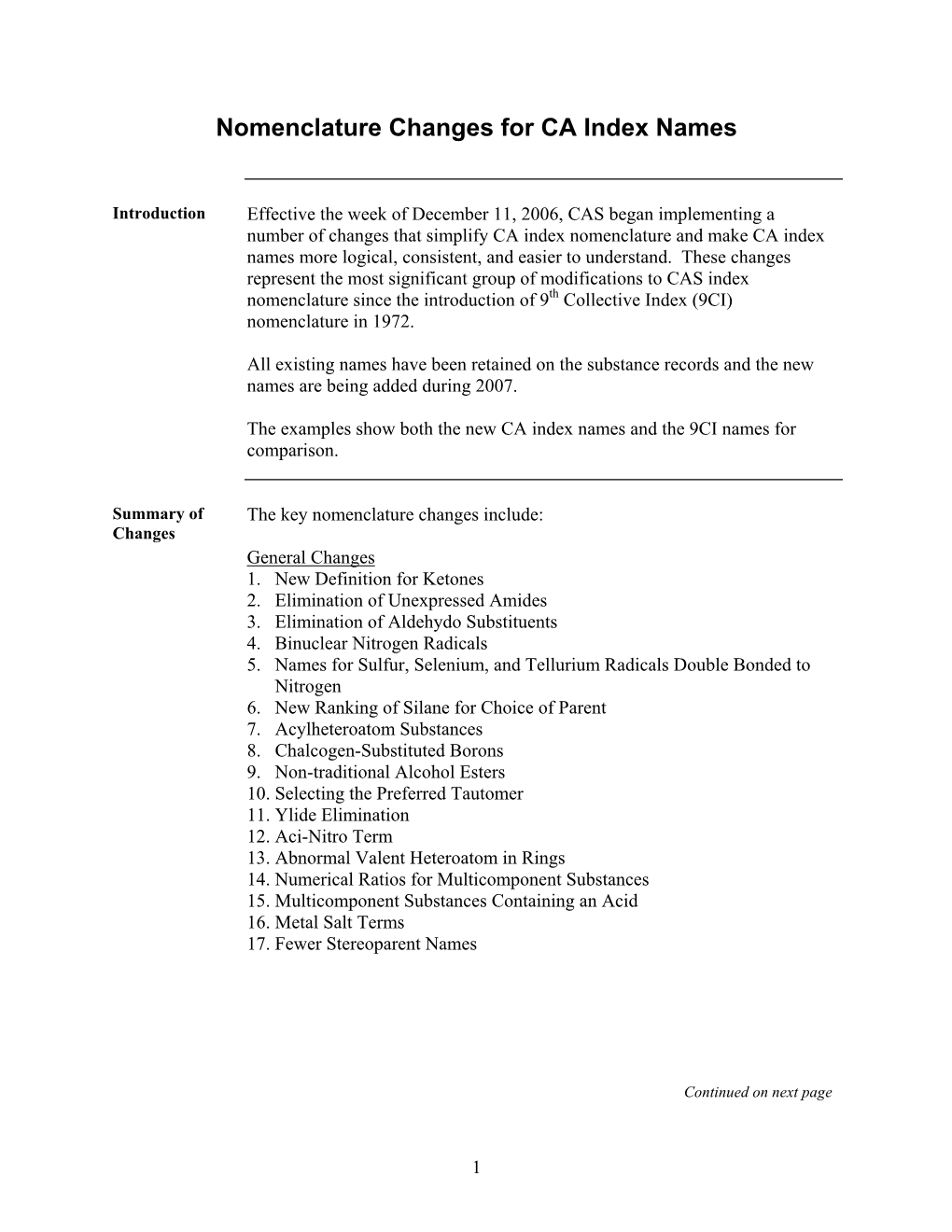 Nomenclature Changes for CA Index Names