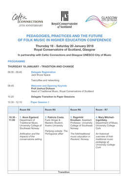 Pedagogies, Practices and the Future of Folk Music in Higher Education Conference