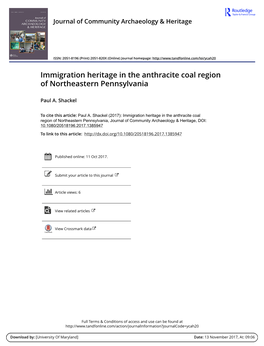 Immigration Heritage in the Anthracite Coal Region of Northeastern Pennsylvania