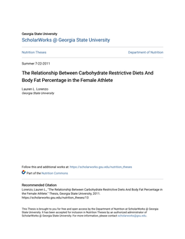 The Relationship Between Carbohydrate Restrictive Diets and Body Fat Percentage in the Female Athlete