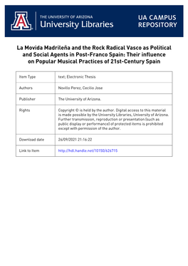 La Movida Madrileña and the Rock Radical Vasco As Political and Social Agents in Post-Franco Spain: Their Influence on Popular Musical Practices of 21St-Century Spain