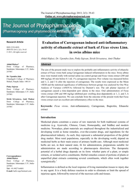 Evaluation of Carrageenan Induced Anti-Inflammatory Activity of Ethanolic Extract of Bark of Ficus Virens Linn. in Swiss Albino