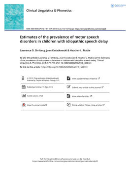 Estimates of the Prevalence of Motor Speech Disorders in Children with Idiopathic Speech Delay
