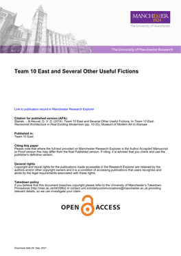 Team 10 East and Several Other Useful Fictions