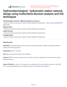 Hydrometric Station Network Design Using Multicriteria Decision Analysis and GIS Techniques