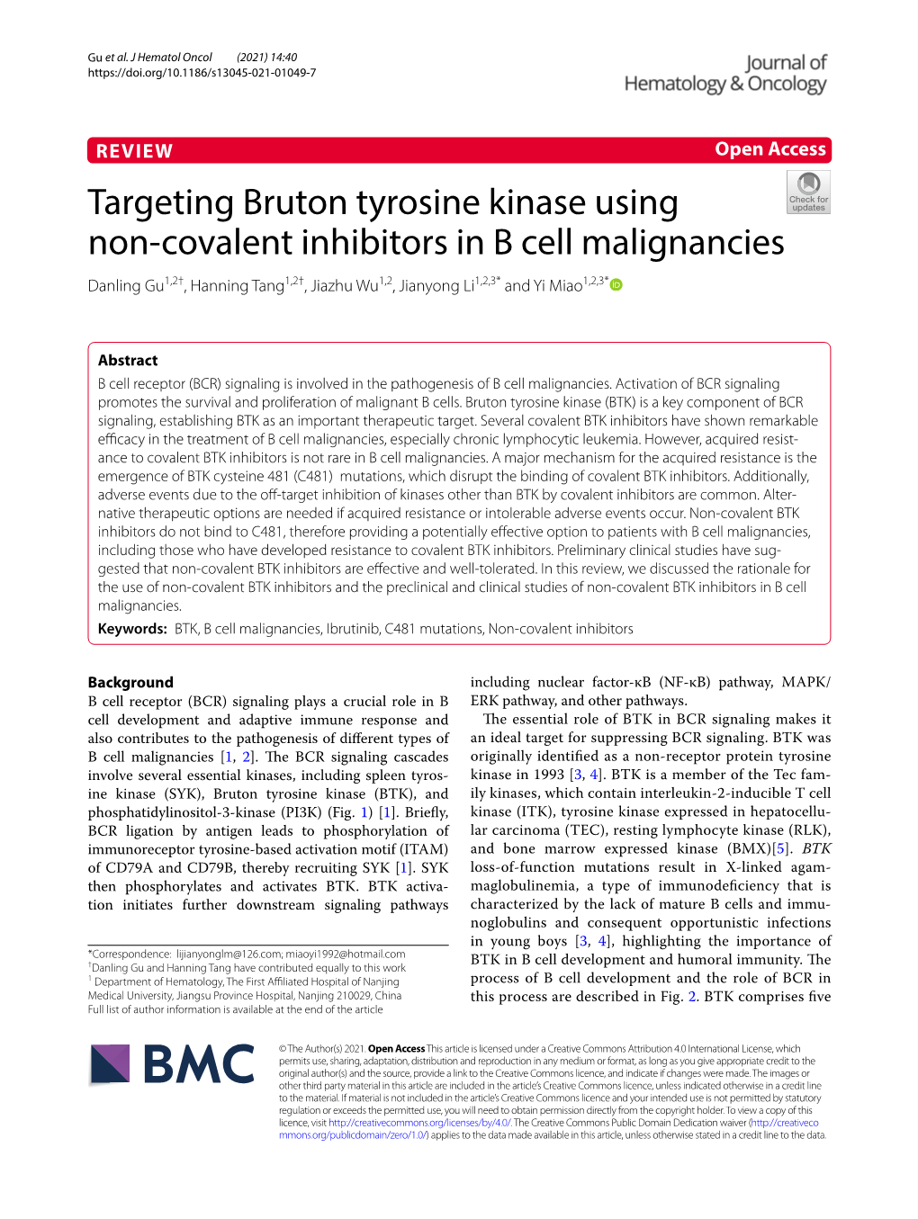 Targeting Bruton Tyrosine Kinase Using Non-Covalent Inhibitors In B ...