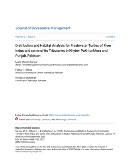 Distribution and Habitat Analysis for Freshwater Turtles of River Indus and Some of Its Tributaries in Khyber Pakhtunkhwa and Punjab, Pakistan