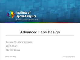 ALD13 Advanced Lens Design 13