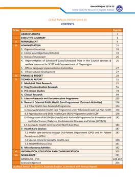 Annual Report 2019-20 CCRAS ANNUAL REPORT 2019-20 CONTENTS