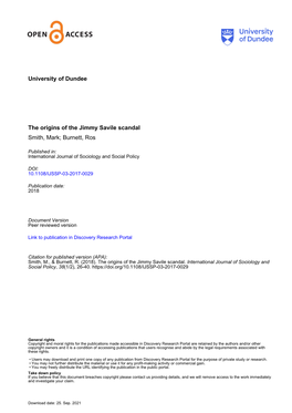 University of Dundee the Origins of the Jimmy Savile Scandal Smith, Mark