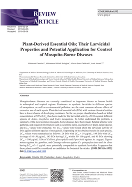 Plant-Derived Essential Oils; Their Larvicidal Properties and Potential Application for Control of Mosquito-Borne Diseases