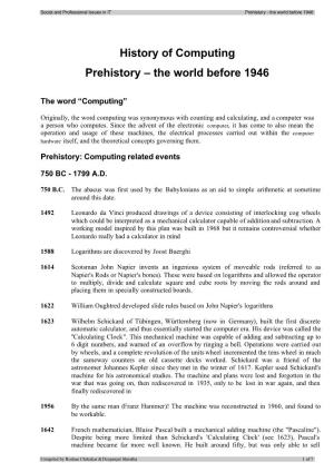 History of Computing Prehistory – the World Before 1946