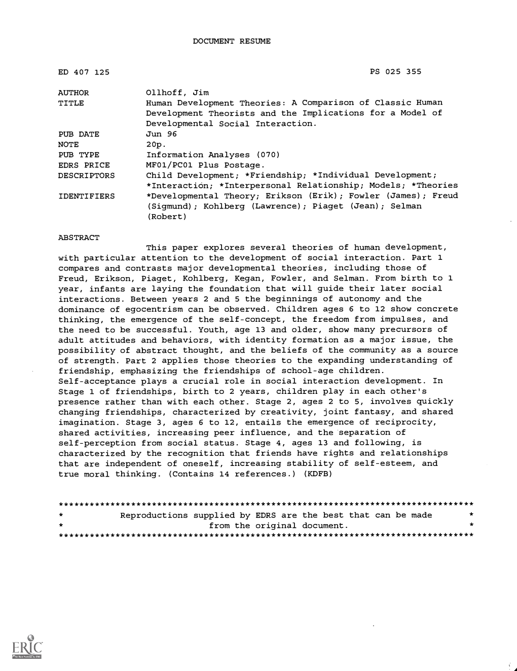 A Comparison of Classic Human Development Theorists and the Implications for a Model of Developmental Social Interaction