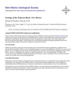 Geology of the Tularosa Basin, New Mexico William M