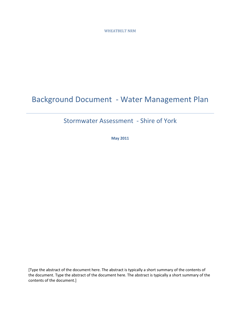 Background Document - Water Management Plan