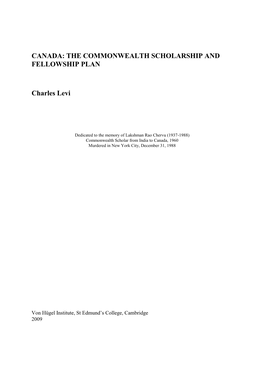 Canada: the Commonwealth Scholarship and Fellowship Plan