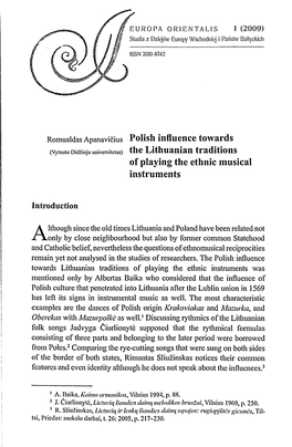 Romualdas Apanavičius Polish Influence Towards of Playing The