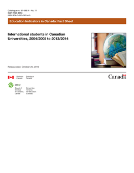 International Students in Canadian Universities, 2004/2005 to 2013/2014