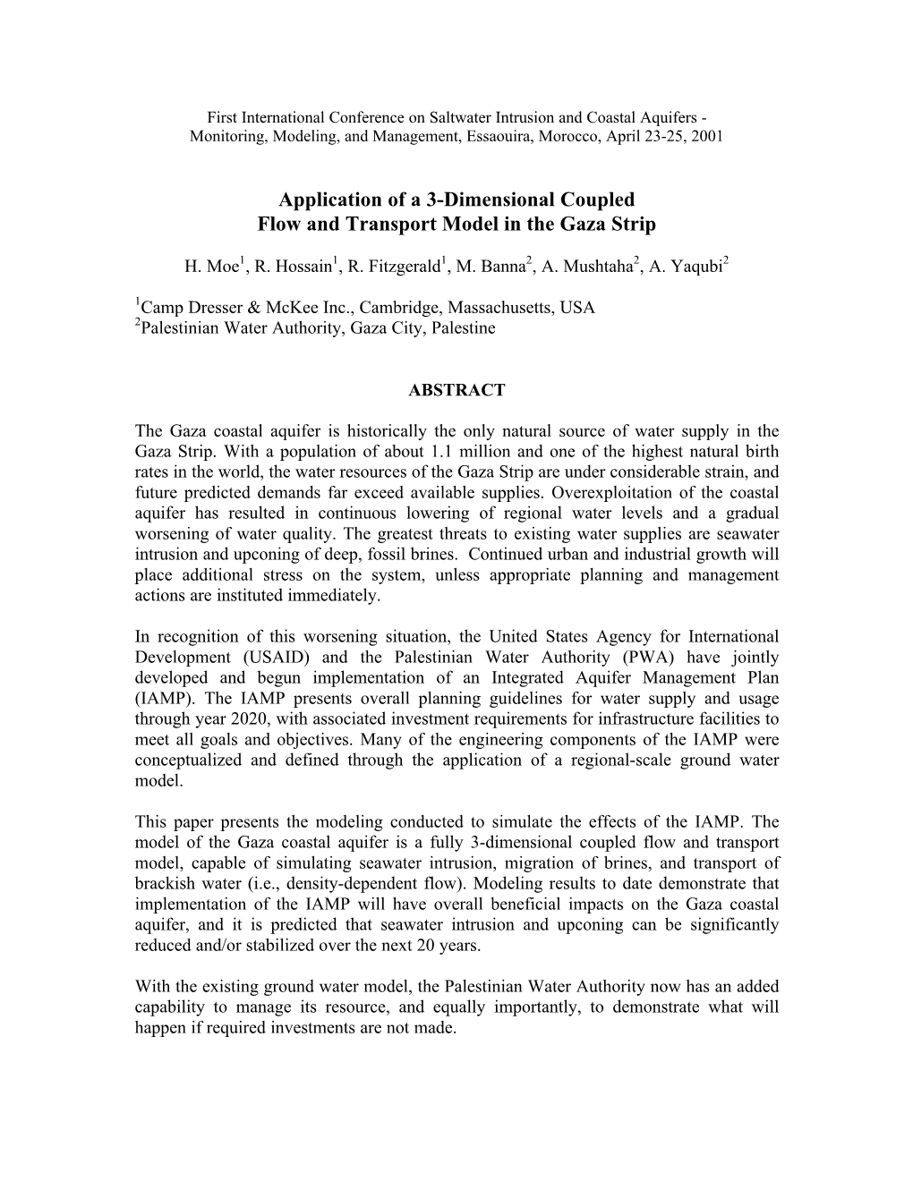 Application of a 3-Dimensional Coupled Flow and Transport Model in the Gaza Strip