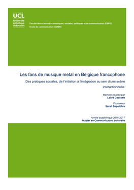 Les Fans De Musique Metal En Belgique Francophone Des Pratiques Sociales, De L’Initiation À L’Intégration Au Sein D’Une Scène