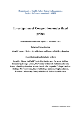 Investigation of Competition Under Fixed Prices