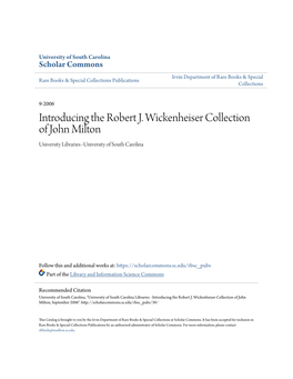 Introducing the Robert J. Wickenheiser Collection of John Milton University Libraries--University of South Carolina