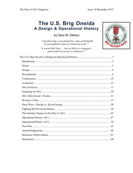 The U.S. Brig Oneida: a Design & Operational History