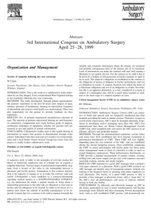 3Rd International Congress on Ambulatory Surgery April 25–28, 1999