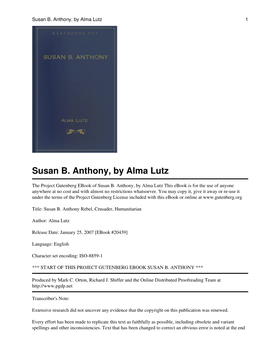 Susan B. Anthony, by Alma Lutz 1