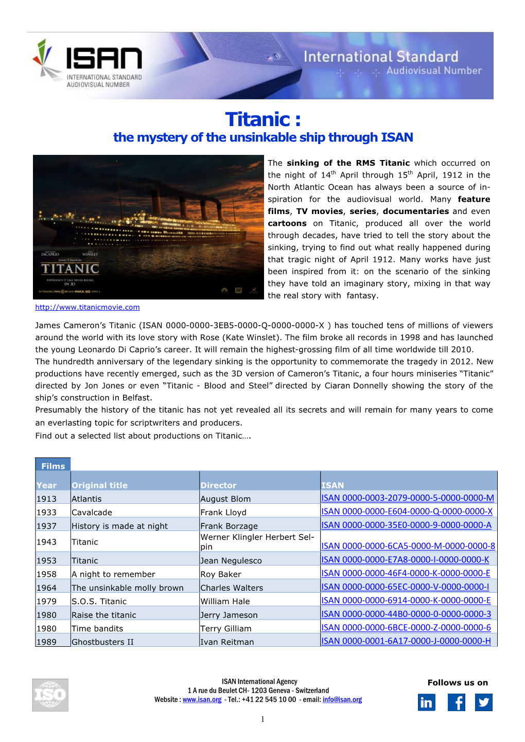 Titanic : the Mystery of the Unsinkable Ship Through ISAN
