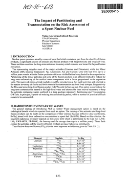 The Impact of Partitioning and Transmutation on the Risk Assesment of a Spent Nuclear Fuel