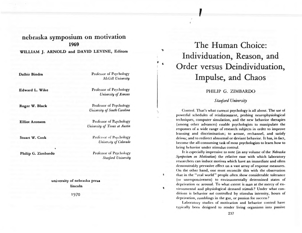 The Human Choice: Individuation, Reason, and Impulse, and Chaos