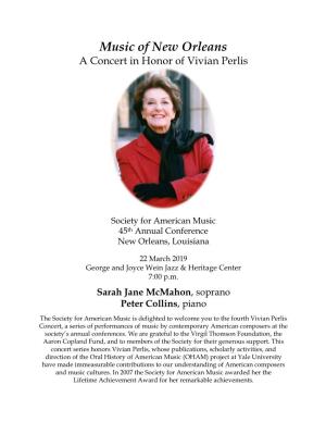 Music of New Orleans a Concert in Honor of Vivian Perlis