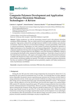 Composite Polymers Development and Application for Polymer Electrolyte Membrane Technologies—A Review