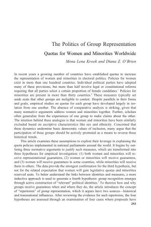 The Politics of Group Representation Quotas for Women and Minorities Worldwide Mona Lena Krook and Diana Z