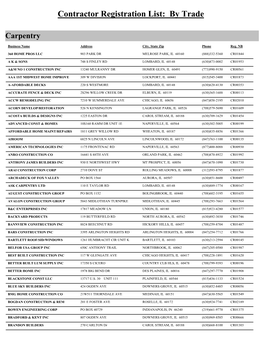 Contractor Registration List: by Trade