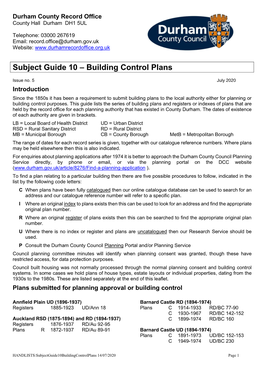 Subject Guide 10 – Building Control Plans