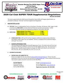 2020 Cal Club SUPER TOUR Supplemental Regulations Revised: 02/18/2020