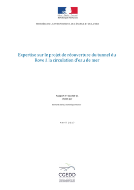 Expertise Sur Le Projet De Réouverture Du Tunnel Du Rove À La Circulation D'eau De Mer