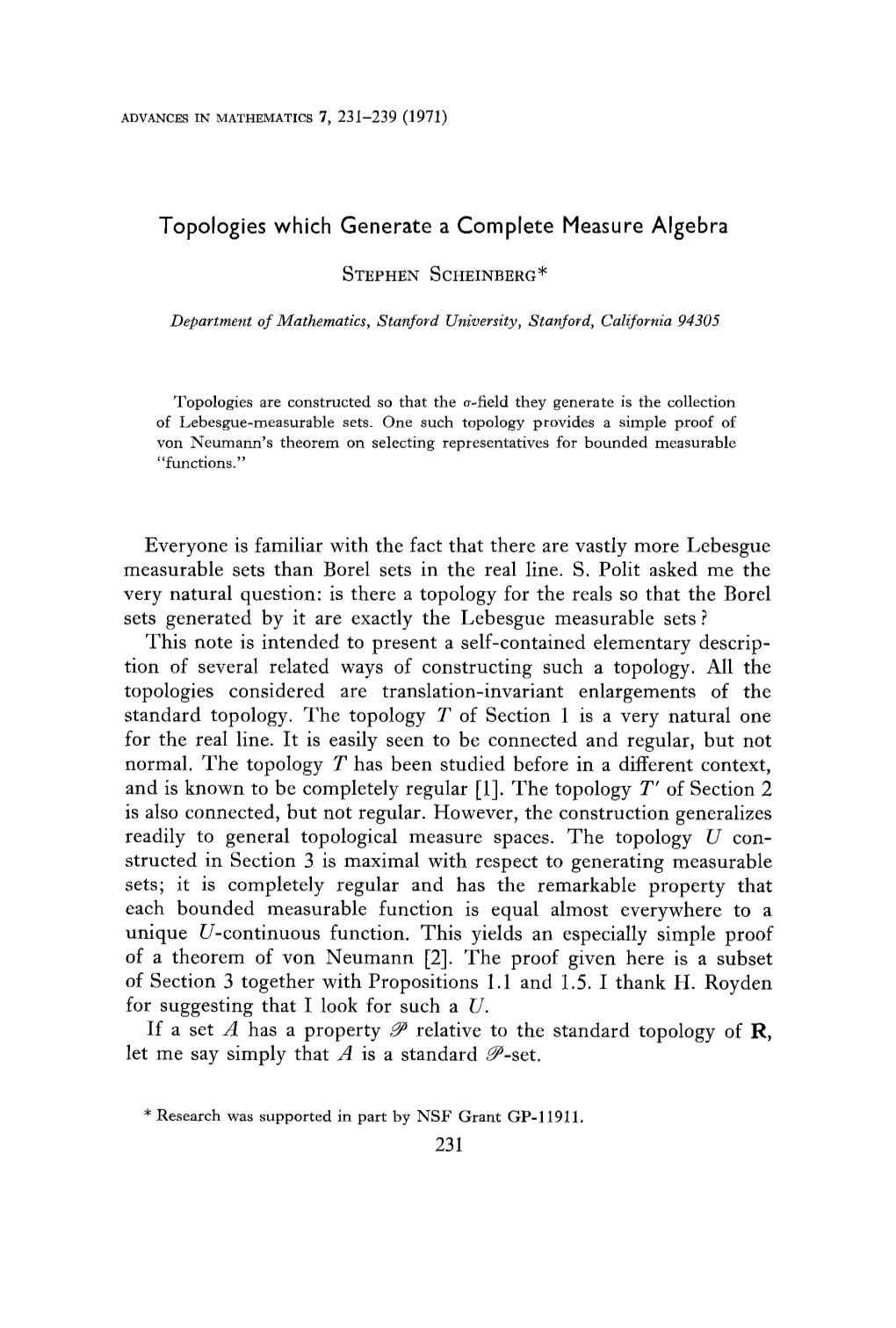 Topologies Which Generate a Complete Measure Algebra