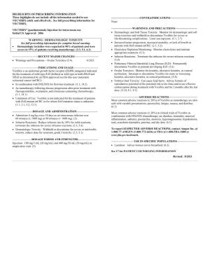 PRESCRIBING INFORMATION These Highlights Do Not Include All the Information Needed to Use ------CONTRAINDICATIONS------VECTIBIX Safely and Effectively