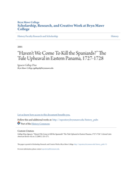 Â•Š the Tule Upheaval in Eastern Panama, 1727-1728