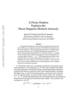 A Pionic Hadron Explains the Muon Magnetic Moment Anomaly