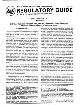 GENERAL GUIDANCE for DESIGNING, TESTING, OPERATING, and MAINTAINING EMISSION CONTROL DEVICES at URANIUM MILLS Equipment, Facilities, and A