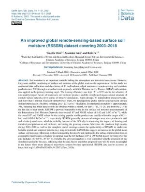 An Improved Global Remote-Sensing-Based Surface Soil Moisture (RSSSM) Dataset Covering 2003–2018