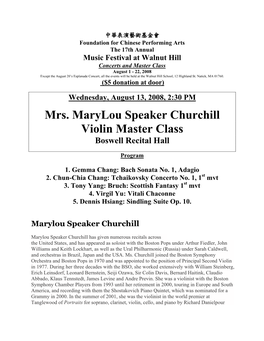 Mrs. Marylou Speaker Churchill Violin Master Class Boswell Recital Hall